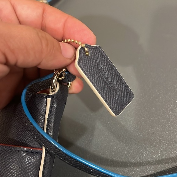 Coach Colorblock Crossgrain Leather Crossbody Bag | Navy, Red, Yellow Trim - Picture 5 of 15